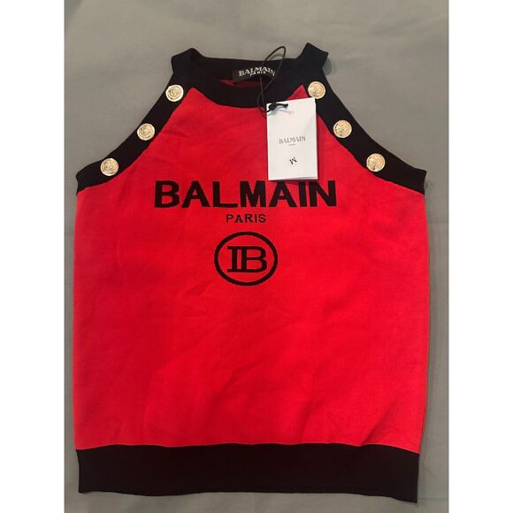 Balmain Paris Halter Top Sz M Button Accents & Logo Multicolor NWT MSRP $399 - Picture 7 of 10